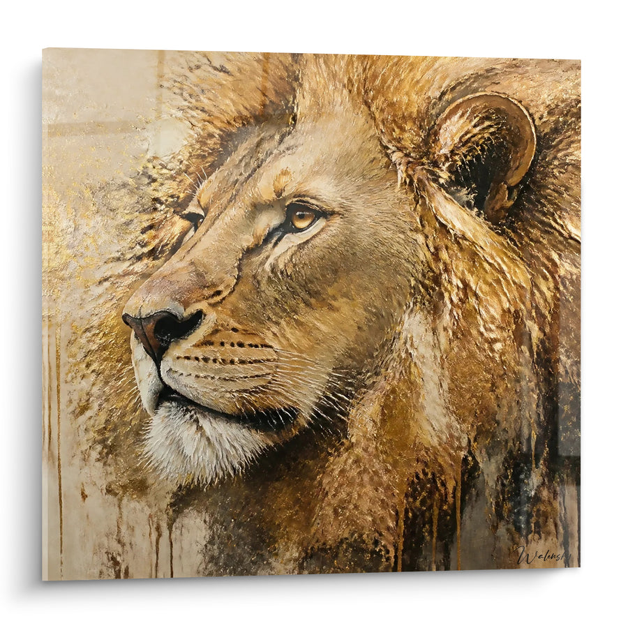 Tableau Lion doré aux coulures anthracite - Vigie du territoire - Edition Lion