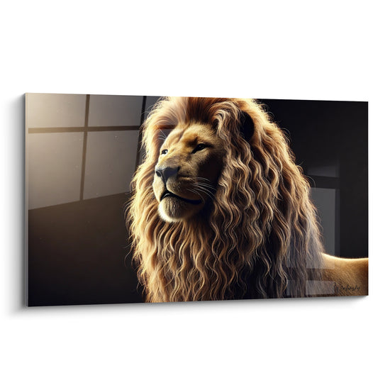 Tableau Lion à crinière dorée sous lumière tamisée - Regard souverain - Edition Lion