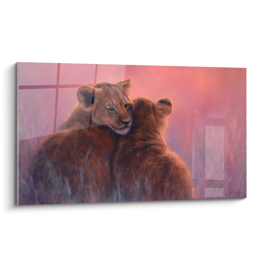 Tableau Lion Crinière Rousse dans une Brume Rose et Mauve - Majesté Sauvage - Edition Lion