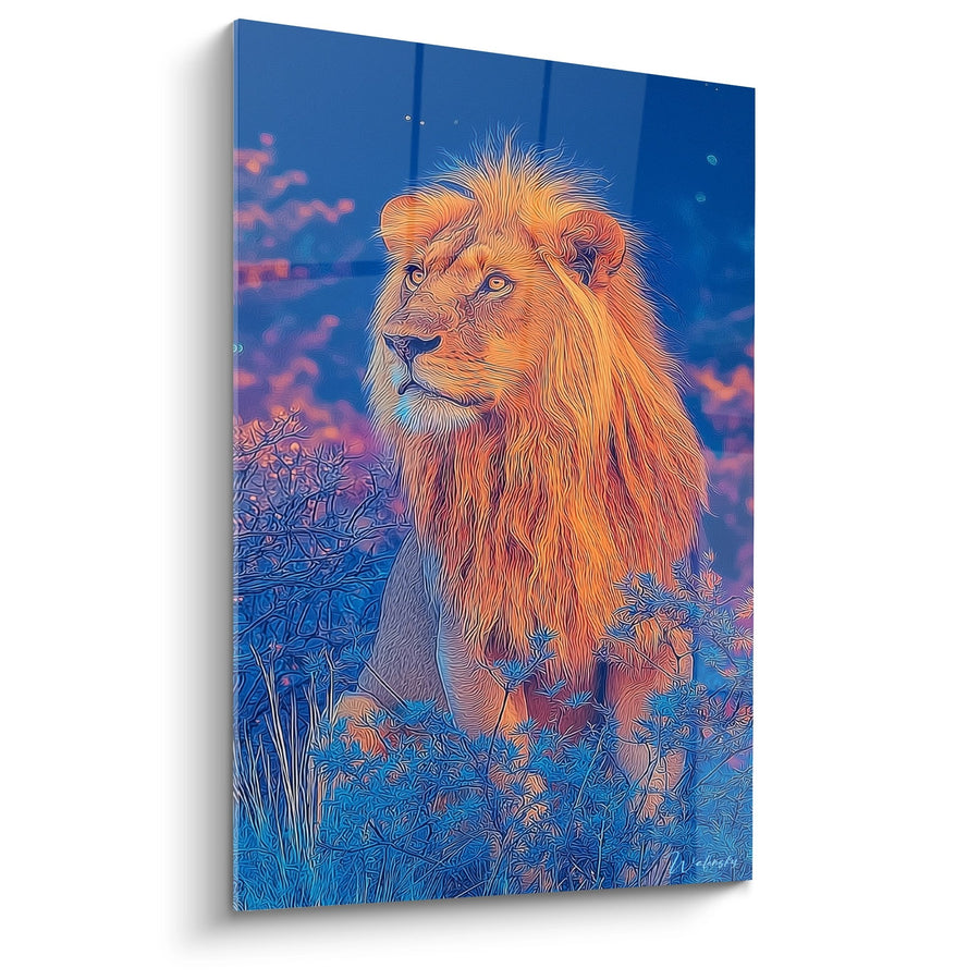 Tableau Lion Majestueux aux Tons Dorés et Bleus - Roi des Savanes - Edition Lion