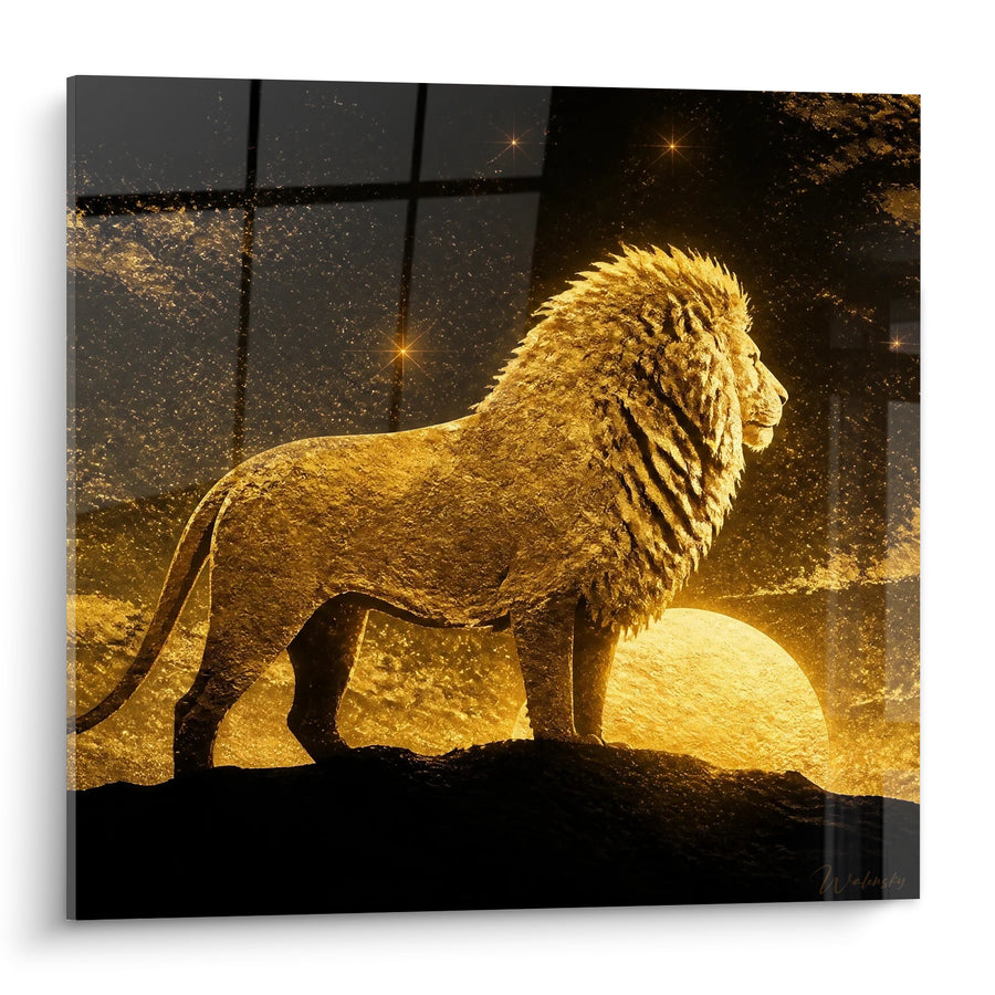 Tableau Lion doré et noir sous la pleine lune - Veille nocturne - Edition Lion