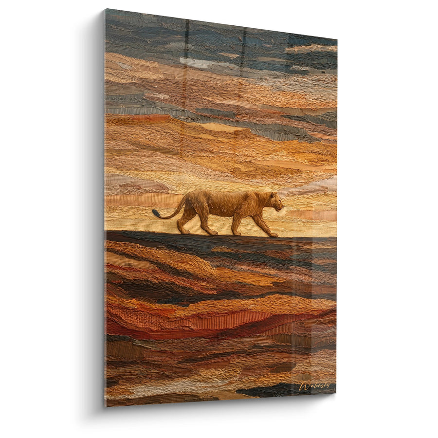 Tableau Lion Doré sur Paysage Désertique aux Tons Ocres - Majesté Sauvage - Edition Lion