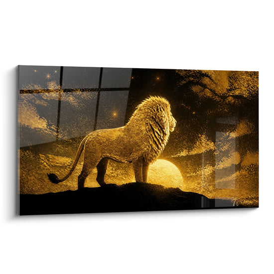 Tableau Lion doré perché sur un rocher noir - Veille du souverain - Edition Lion