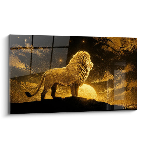 Tableau Lion doré perché sur un rocher noir - Veille du souverain - Edition Lion