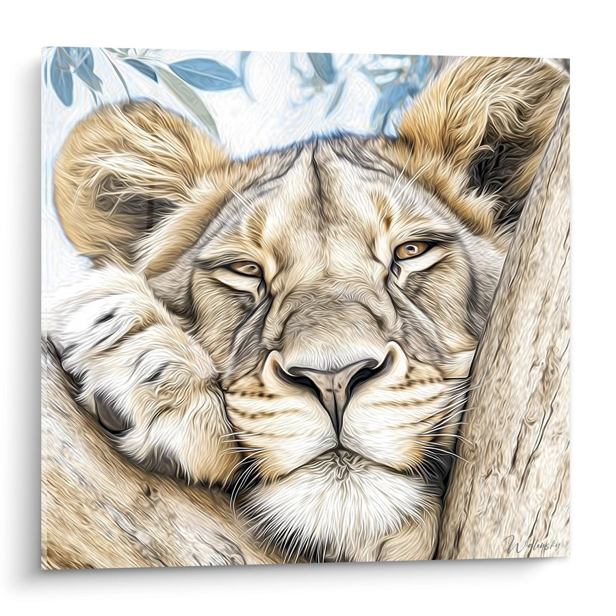 Tableau Lion Endormi aux Tons Dorés et Beiges - Sérénité Féline - Edition Lion