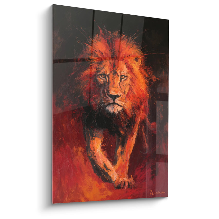 Tableau Lion Majestueux aux Flammes Orangées et Rouges - Roi de Feu - Edition Lion