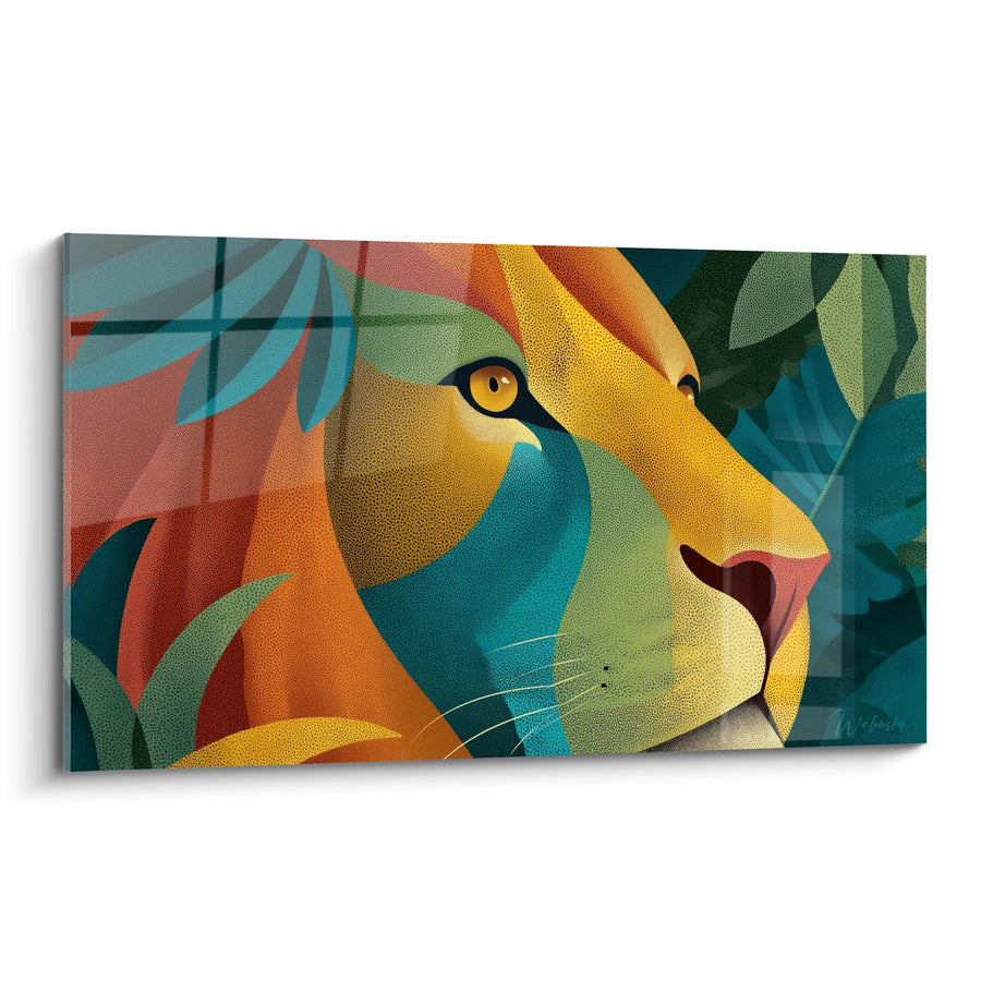 Tableau Lion Géométrique Multicolore Style Art Moderne - Majesté Abstraite - Edition Lion
