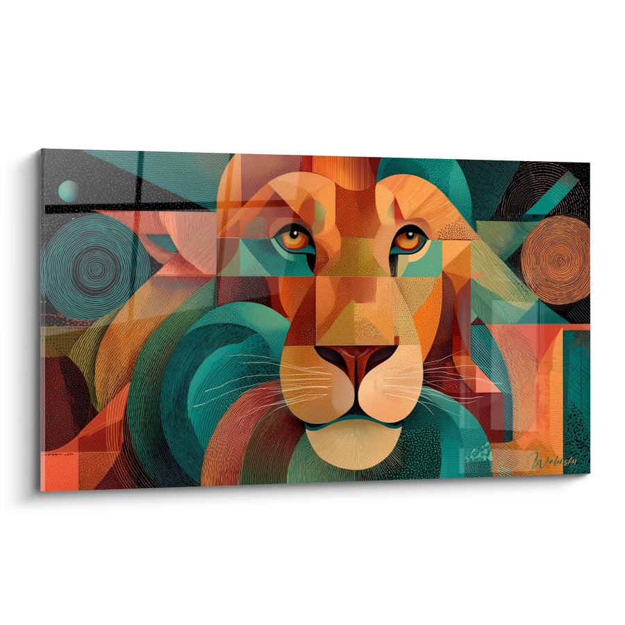 Tableau Lion Géométrique Multicolore aux Motifs Abstraits - Majesté Moderne - Edition Lion