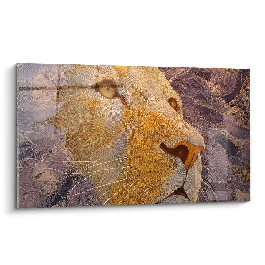 Tableau Lion aux Lignes Fluides et Nuances Dorées - Majesté Sauvage - Edition Lion