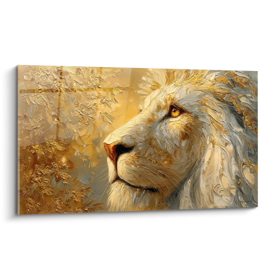 Tableau Majesté aux Tons Dorés et Regard Perçant - Roi des Fauves - Edition Lion