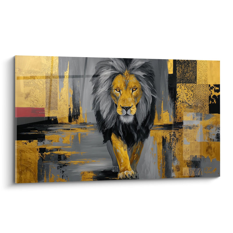 Majestic Golden and Grey Lion Painting on Abstract Background - King of the Savanna - Lion Edition