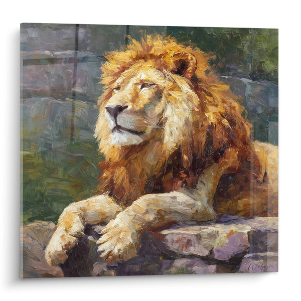 Tableau Lion Majestueux aux Tons Dorés et Ocre - Le Roi des Fauves - Edition Lion
