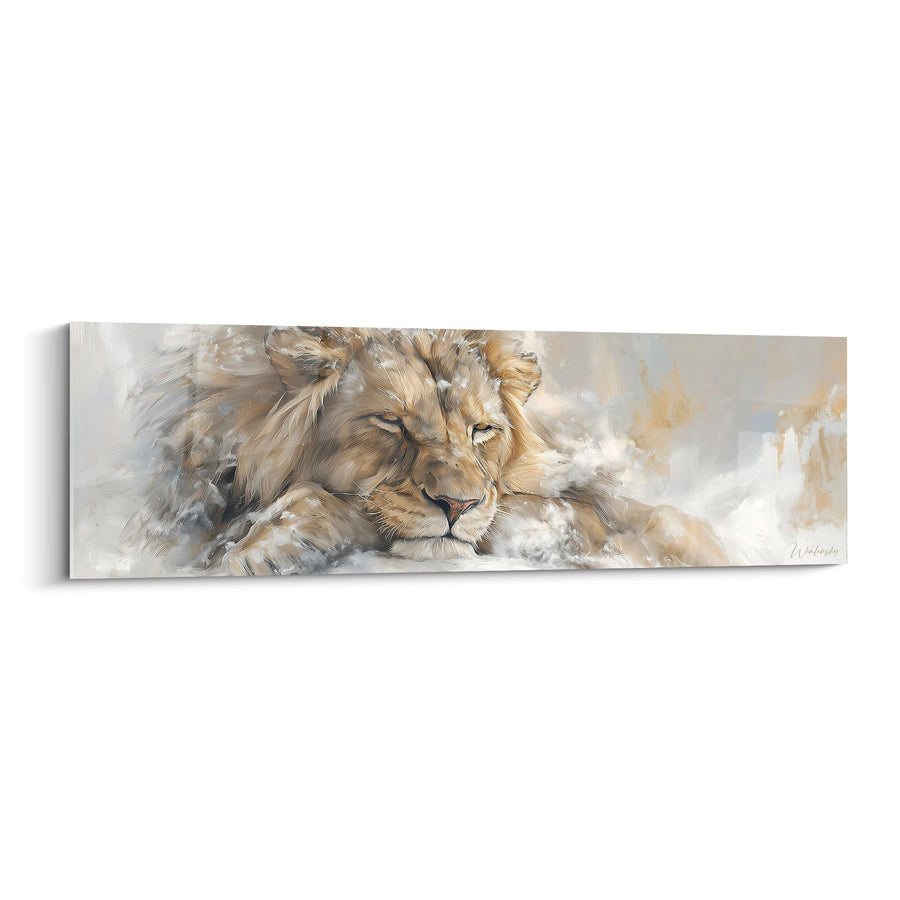 Tableau Lion Majestueux aux Tons Dorés et Beiges - Repos du Roi - Edition Lion