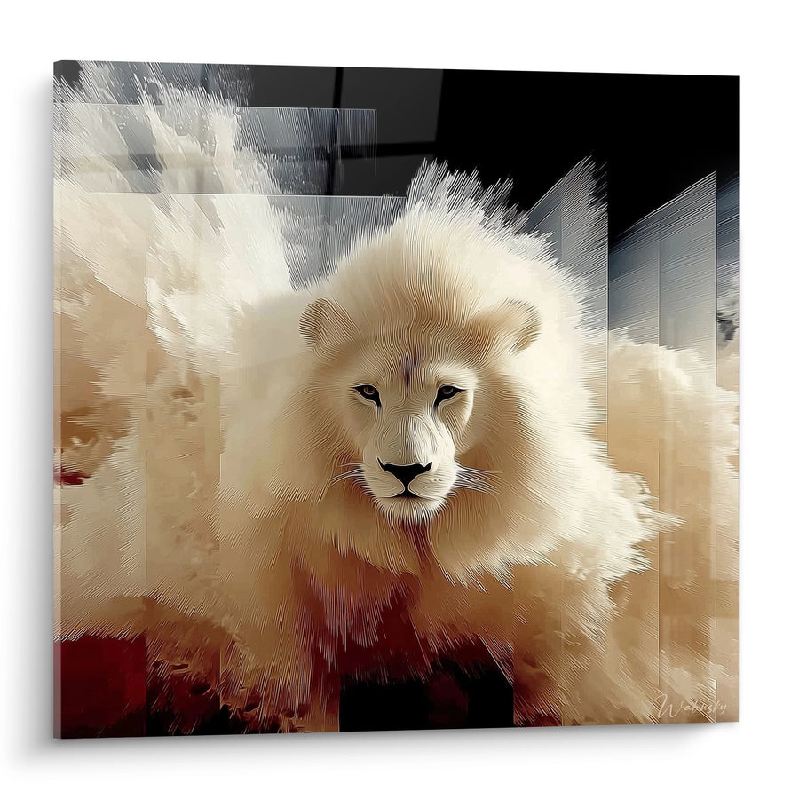 Tableau Lion Majestueux aux Tons Dorés et Blancs - Roi de la Savane - Edition Lion