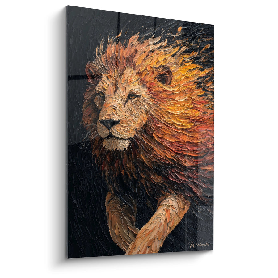 Tableau Lion Majestueux aux Tons Oranges et Dorés - Roi des Fauves - Edition Lion