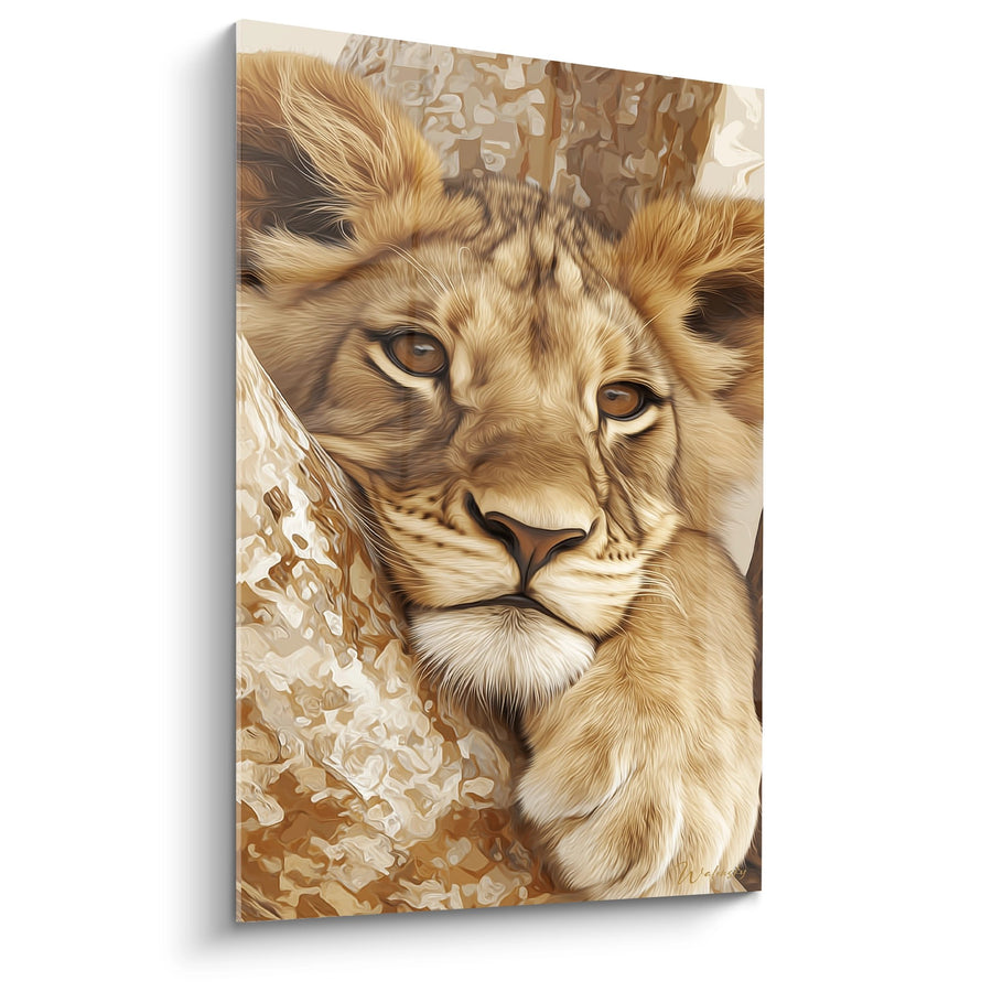 Tableau Lion Majestueux aux Tons Dorés et Regard Profond - Élégance Sauvage - Edition Lion