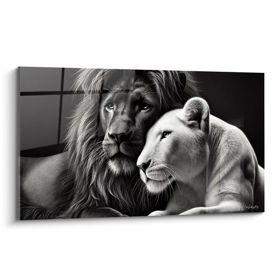 Tableau Lion et lionne joue contre joue - Tendresse animale - Edition Lion