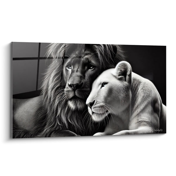 Tableau Lion et lionne joue contre joue - Tendresse animale - Edition Lion