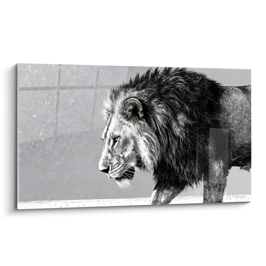Tableau Lion noir et blanc en marche - Avancée silencieuse - Edition lion