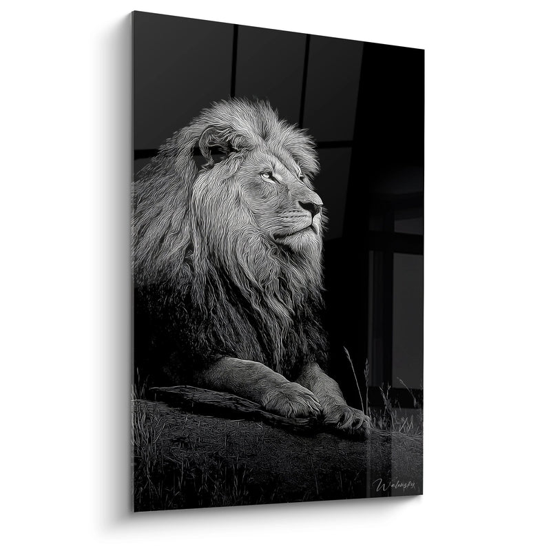 Tableau Lion Majestueux en Noir et Blanc - Portrait Noble au Regard Perçant - Edition Lion