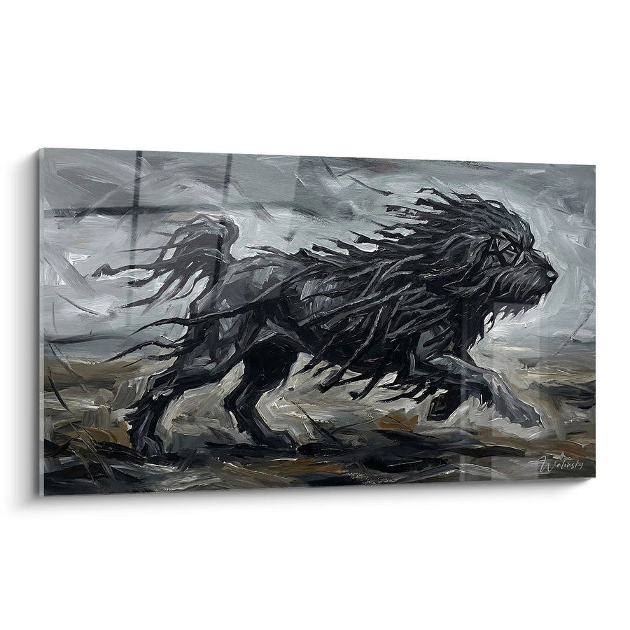 Tableau Lion Noir Expressionniste en Mouvement - Puissance Sauvage - Edition Puli