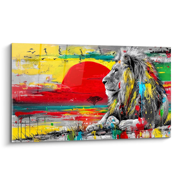 Cuadro León Majestuoso Perfil Salpicaduras Multicolor - Rey Abstracto - Edición León