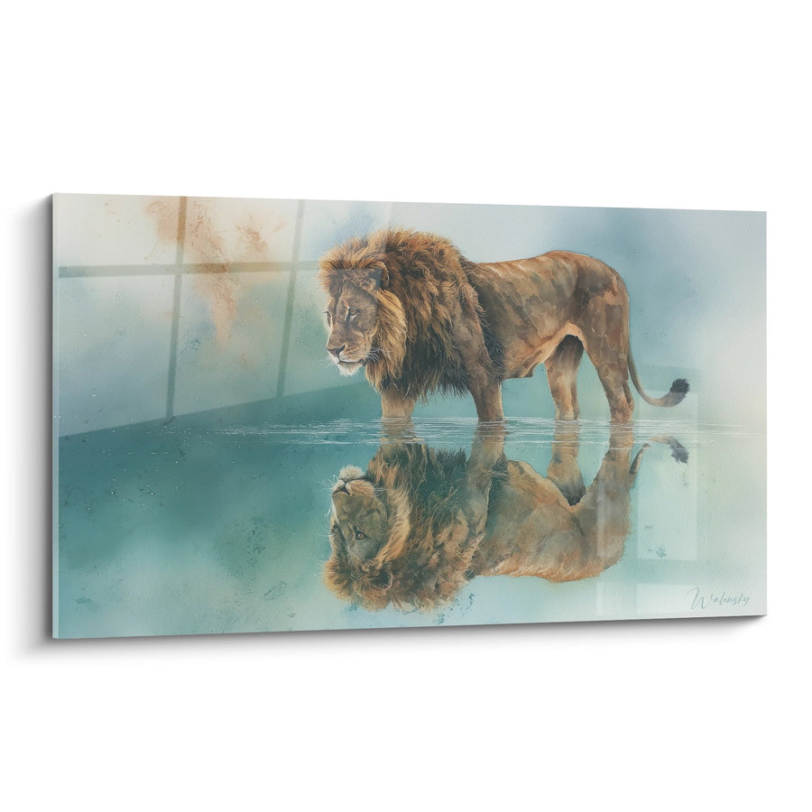 Tableau Lion Majestueux aux Reflets Aquatiques - Souverain des Eaux - Edition Lion