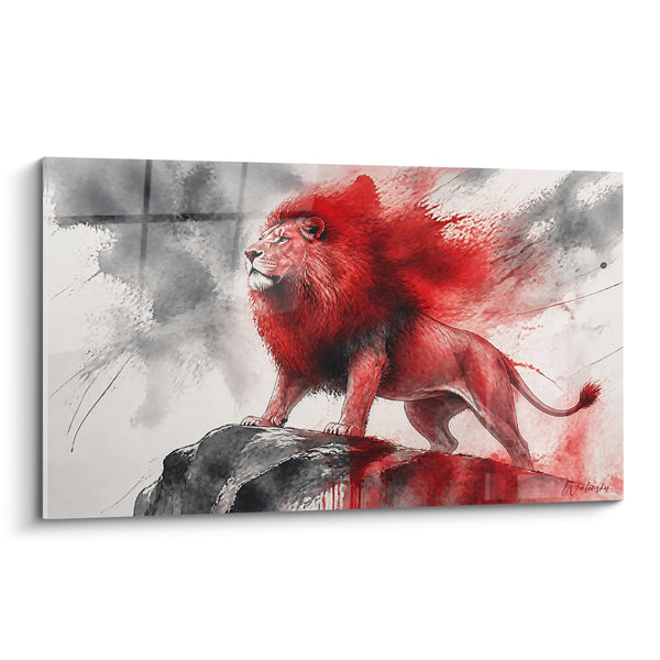 Tableau Lion rouge et gris sur rocher - Vigie souveraine - Edition Lion