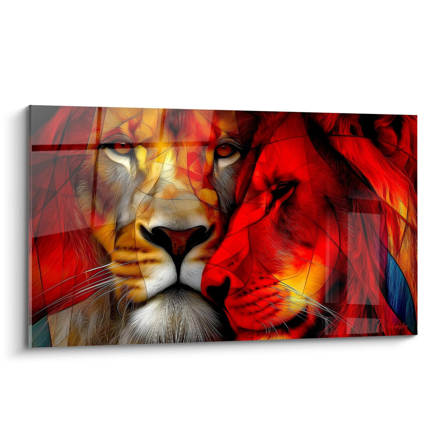 Tableau Lion aux Couleurs Flamboyantes Rouge et Doré - Majesté Ardente - Edition Lion