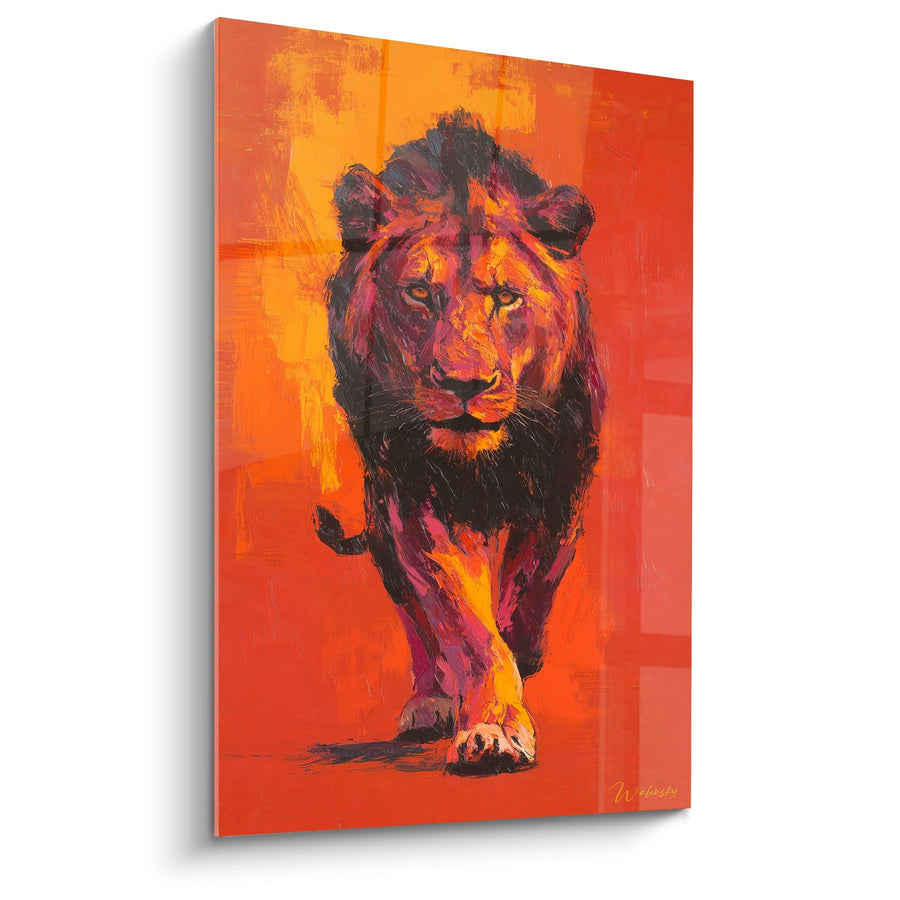 Obrazz Lion Czerwony Pomarańczowy w Ruchu - Jowelski Wyraz - Wydanie Lion