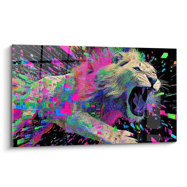 Cuadro León Rugiente Multicolor con Efectos Pixelados - Explosión Numérica - Edición León