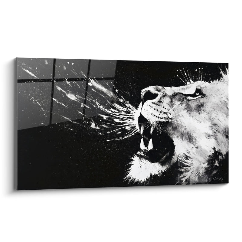 Artistic Black and White Roaring Lion Wall Art - Wild Power - Lion Edition