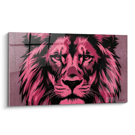 Quadro leone rosa fucsia con toni violacei - Il re maestoso - Edizione Street art stencil