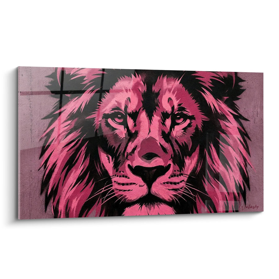 Tableau lion rose fuchsia aux tons violacés - Le roi majestueux - Edition Street art pochoir