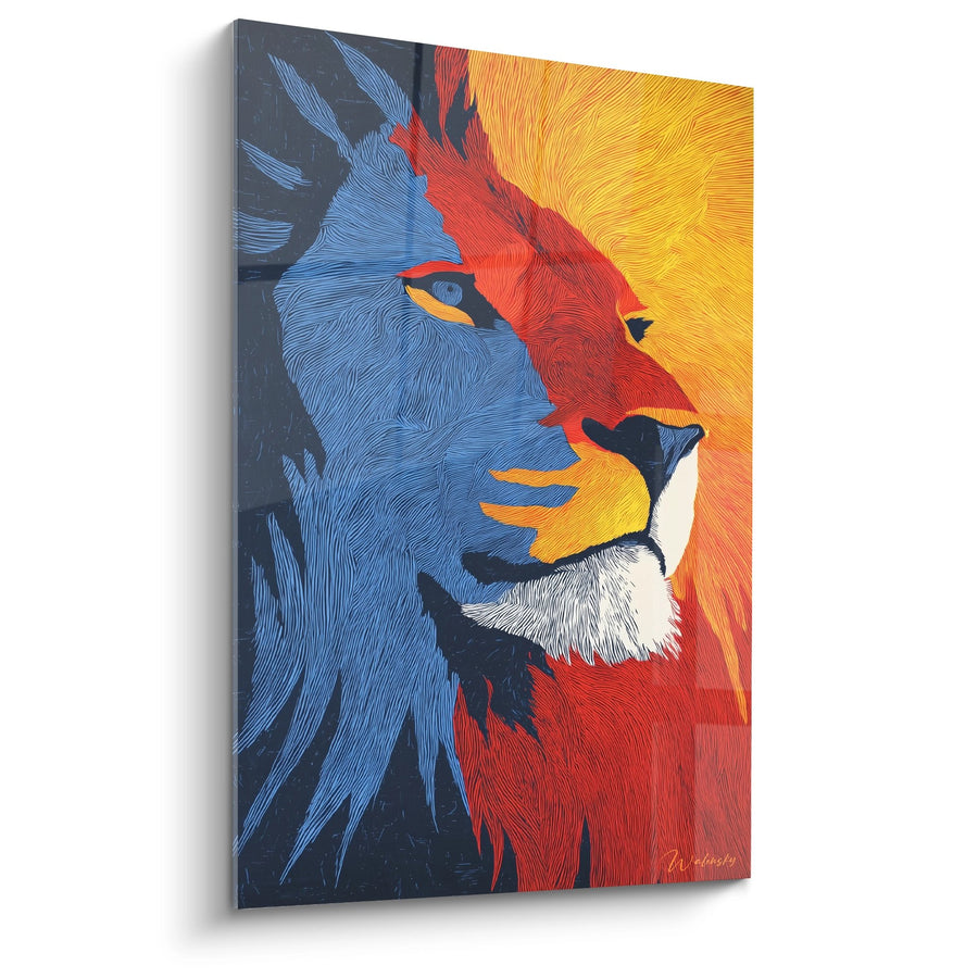 Tableau Lion Majestueux aux Couleurs Tricolores Bleu Rouge Jaune - Roi des Fauves - Edition Lion