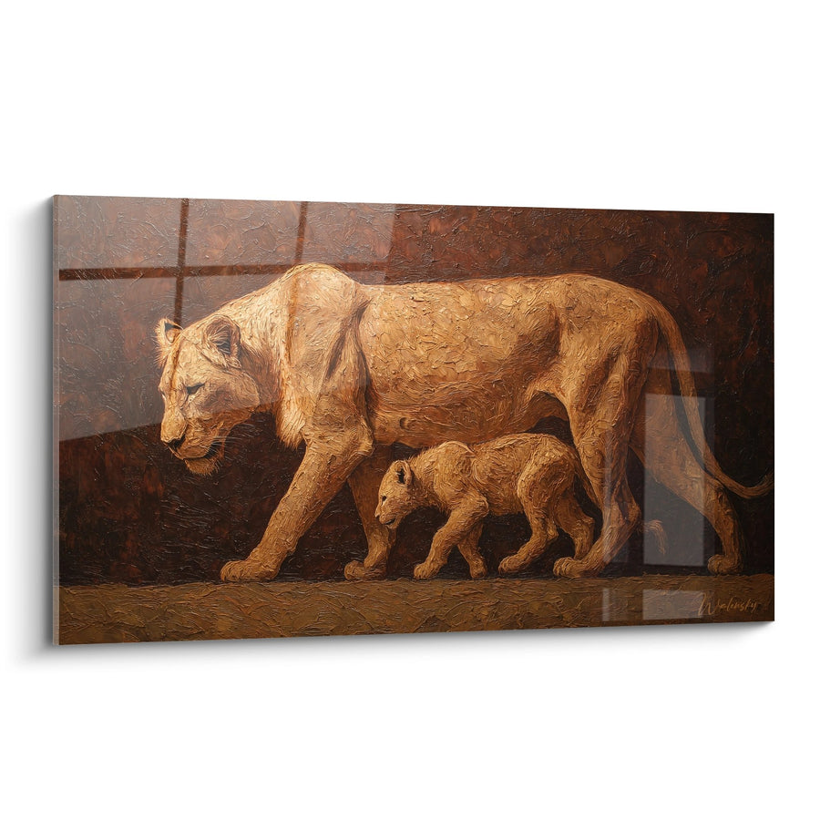 Tableau Lionne et Lionceau aux Tons Dorés - Tendresse Sauvage - Edition Lion