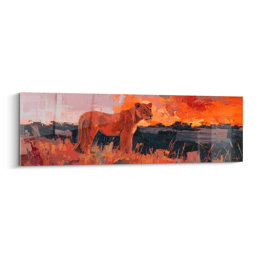 Tableau Lionne Majestueuse au Coucher de Soleil dans la Savane - Majesté Africaine - Edition Lion