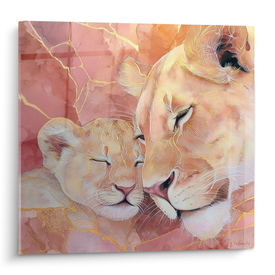 Tableau Lion et Lionne Dorés Kintsugi - Tendresse Féline - Edition Lion