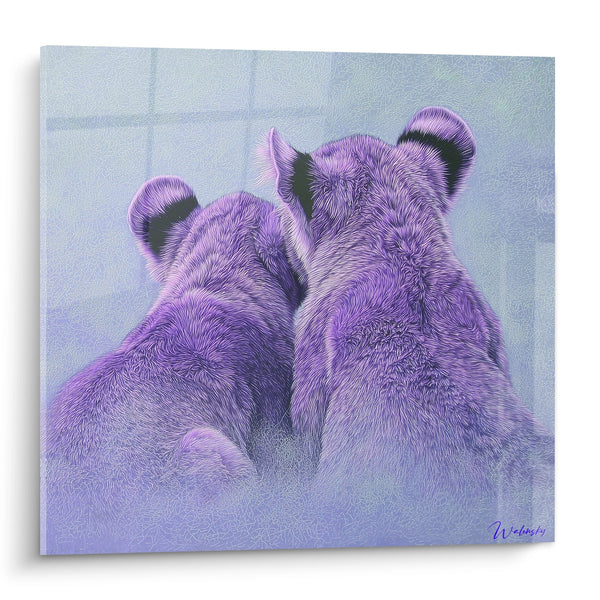 Schilderij Majestueuze Violette Leeuwen Gestileerde Textuur - Artistieke Kracht - Leeuw Editie