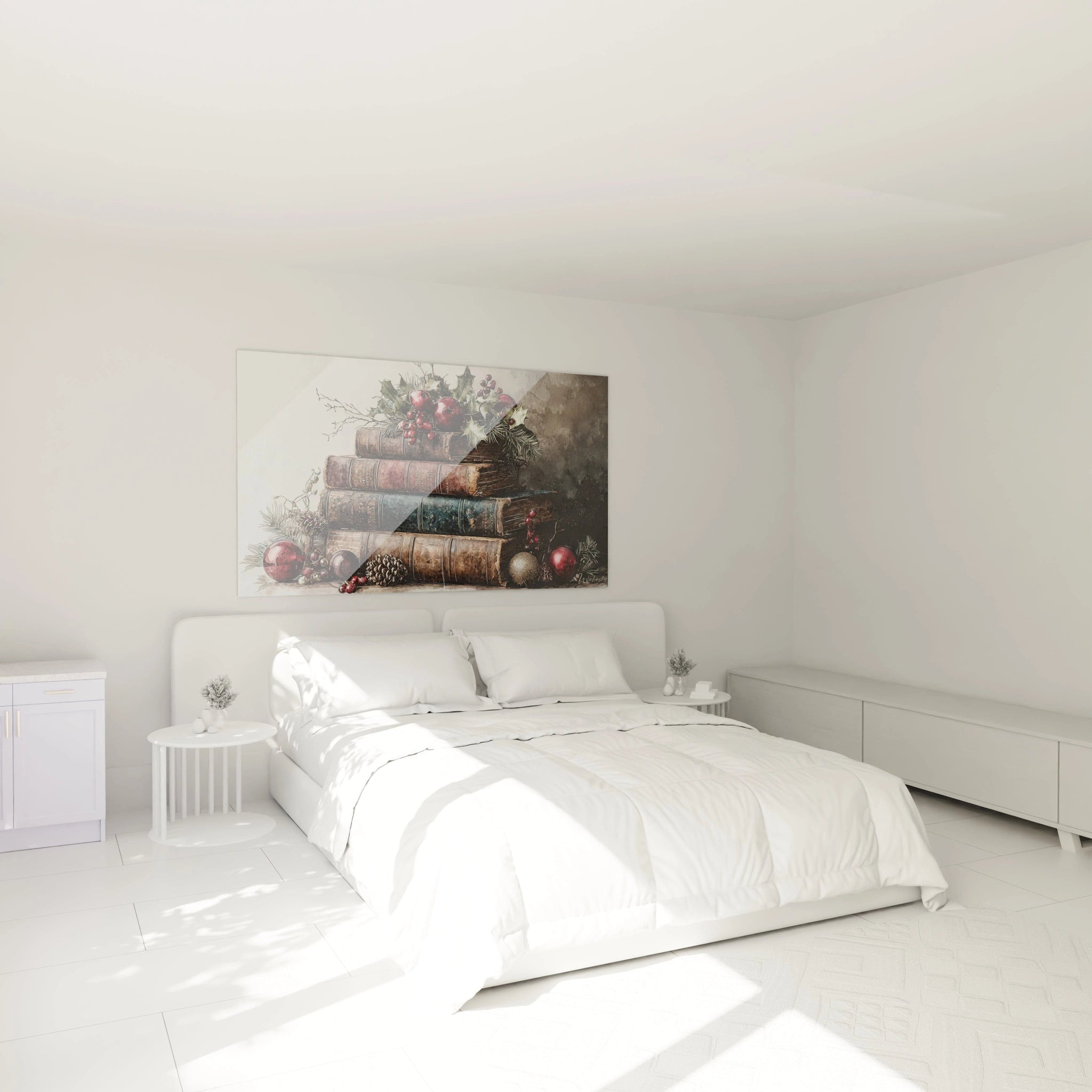 Tableau mural livres Noël de Walensky avec une décoration festive sur un fond clair