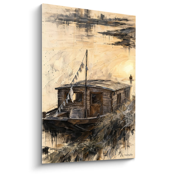 Tableau Cabane de pêcheur en bois ocre - Refuge oublié - Edition Loire Centre-Val de Loire France