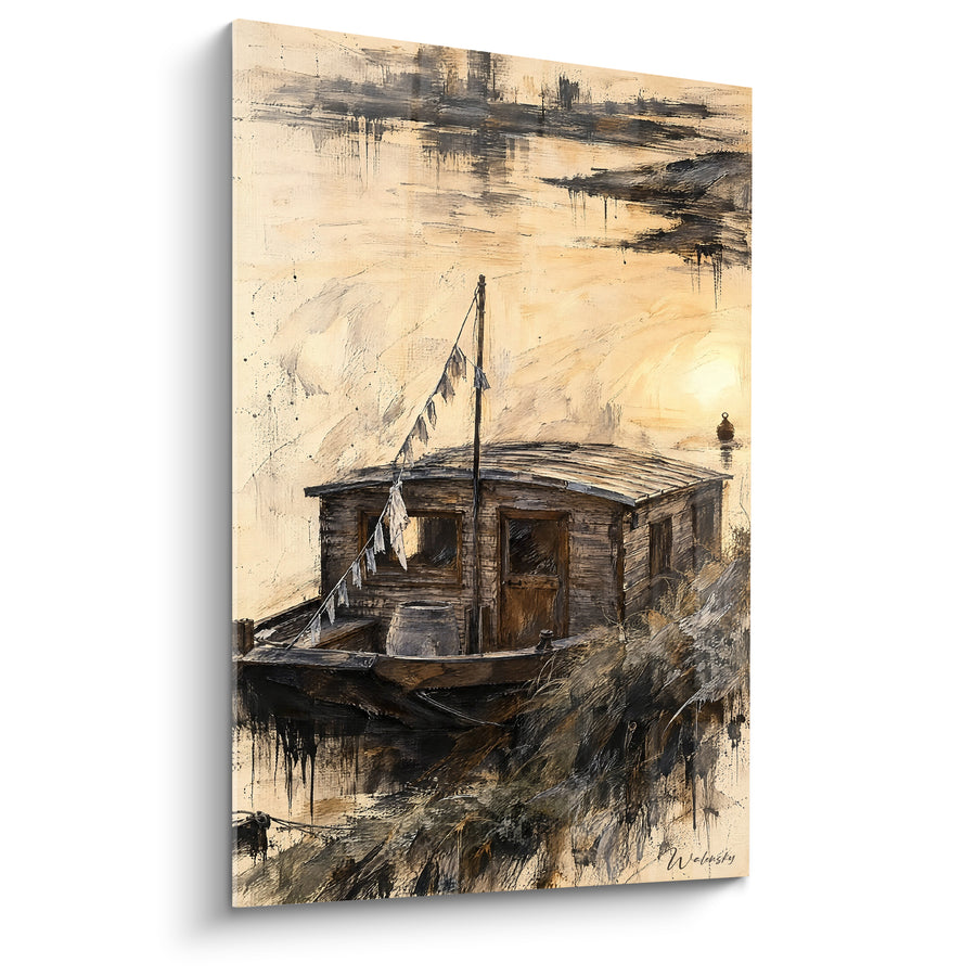 Tableau Cabane de pêcheur en bois ocre - Refuge oublié - Edition Loire Centre-Val de Loire France