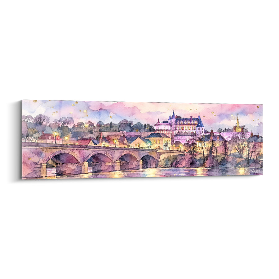Tableau Château et pont violet rosé doré - Crépuscule royal - Edition Loire Centre-Val de Loire France