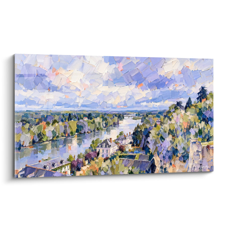 Tableau Fleuve bleu et vert sous un ciel mauve - Panorama sur le fleuve - Edition Loire Centre-Val de Loire France