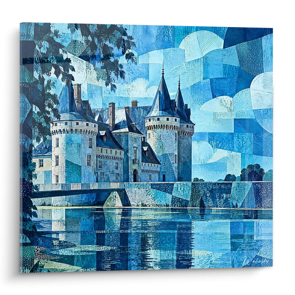 Tableau Château bleu et blanc au bord de l'eau - Veille silencieuse - Edition Loire Centre-Val de Loire France