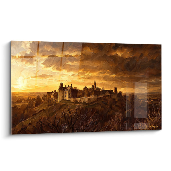 Tableau Château perché sur colline dorée brune - Lumière du couchant - Edition Loire Centre-Val de Loire France