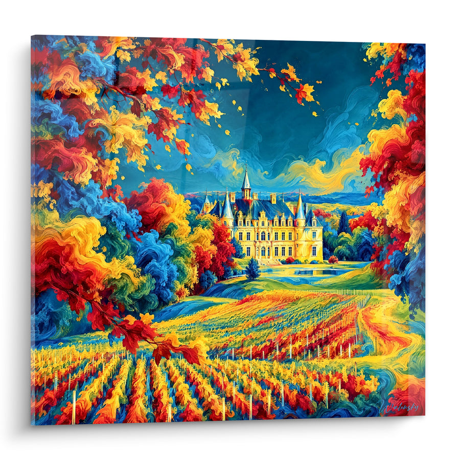 Tableau Château doré aux vignes bleutées - Vendanges flamboyantes - Edition Loire Centre-Val de Loire France