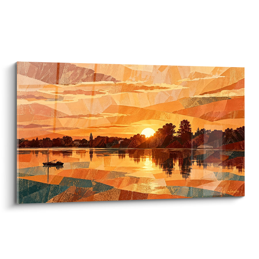Tableau Coucher de soleil fleuve orange et bleu - Rêverie du soir - Edition Loire Centre-Val de Loire France