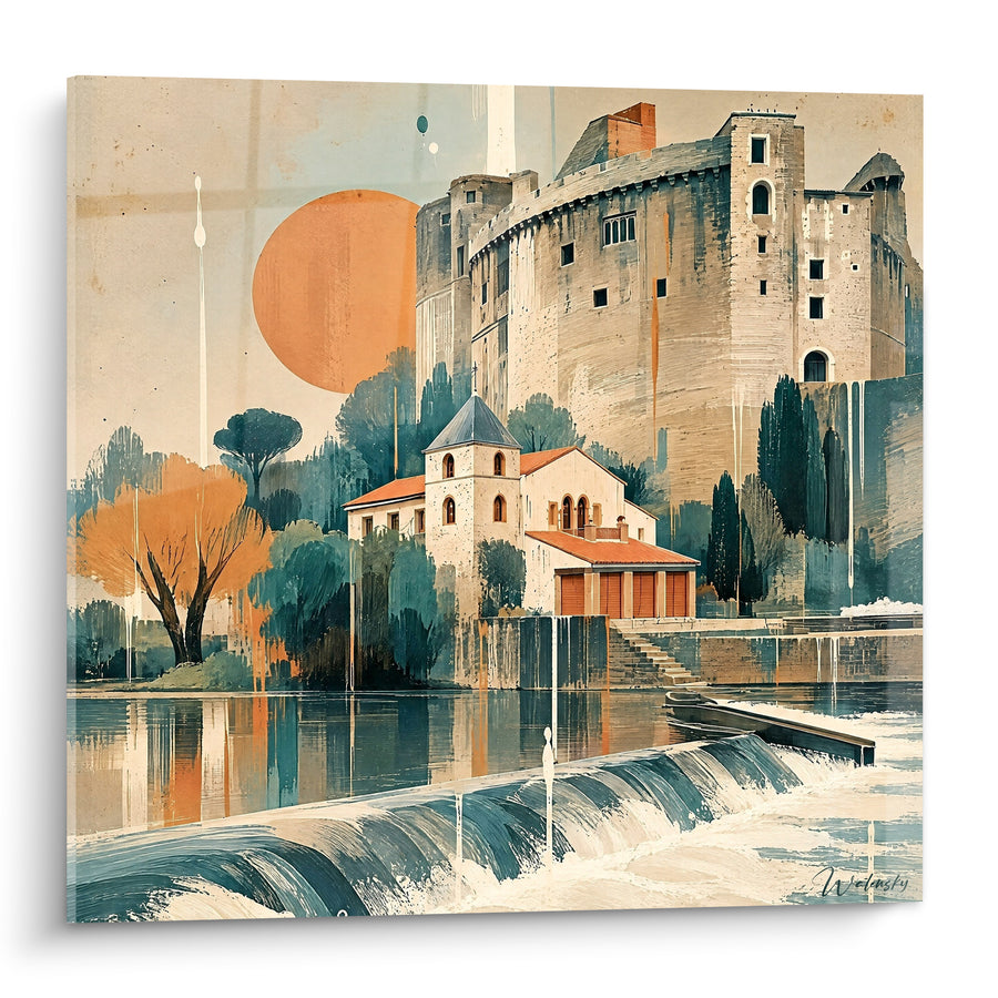 Tableau Forteresse au bord d'une rivière paisible - Mémoire du fleuve - Edition Loire Centre-Val de Loire France