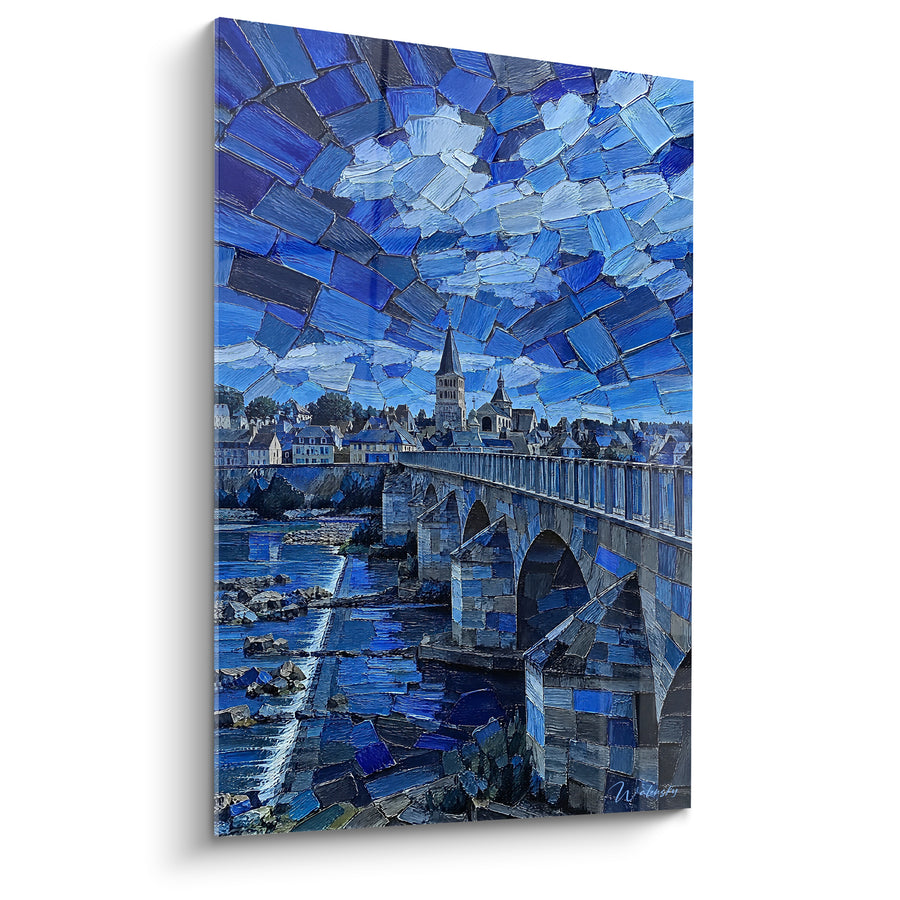 Tableau Pont de pierre arches bleu et gris - Traversée du fleuve - Edition Loire Centre-Val de Loire France